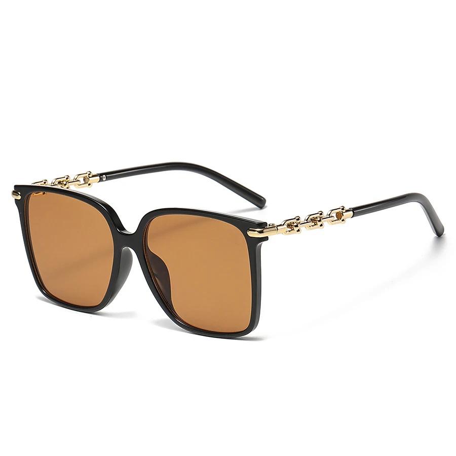 Vintage Designer Big Square Sunglasses Women Luxury Fashion Metal Chain Punk Pink Shade UV400 Protection