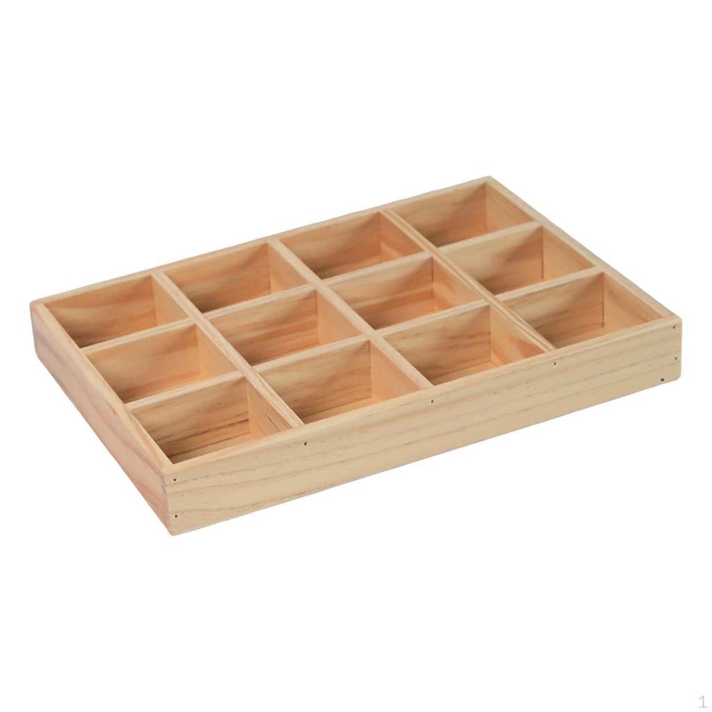 12-Compartment Wooden Organizer for Home Office Accessories 13.2x9.4x1.8inch