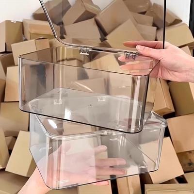 Desktop Storage Box - Transparent Flip-top Dust-proof Organizing Box - Home Bedroom Facial Mask Storage Box - Office Organizing Basket