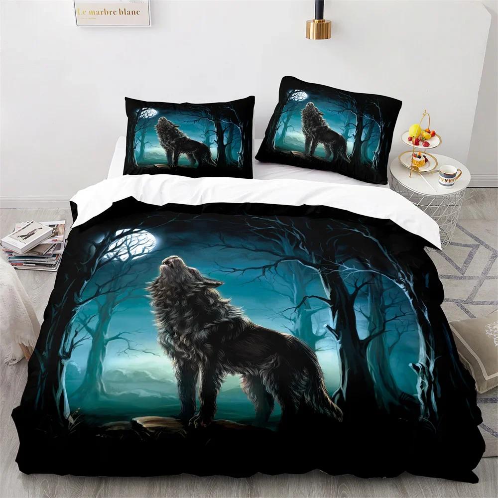 Wolf Duvet Cover King Queen Size Black White Wild Animal Bedding Set for Kids Teens Adults Wildlife Soft Polyester Quilt Cover