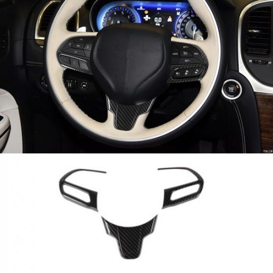 Carbon Fiber Interior Steering Wheel Cover Trim Bezels For 2015-20 Chrysler 300