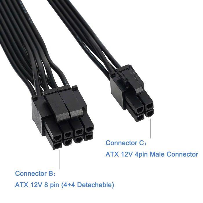 Yiejoya EPS12V CPU 8 Broches Femelle Vers CPU ATX 8 Broches (4+4) Et ATX 4 Broches Male EPS 12 V Pour Carte Mere 10,8 Pouces