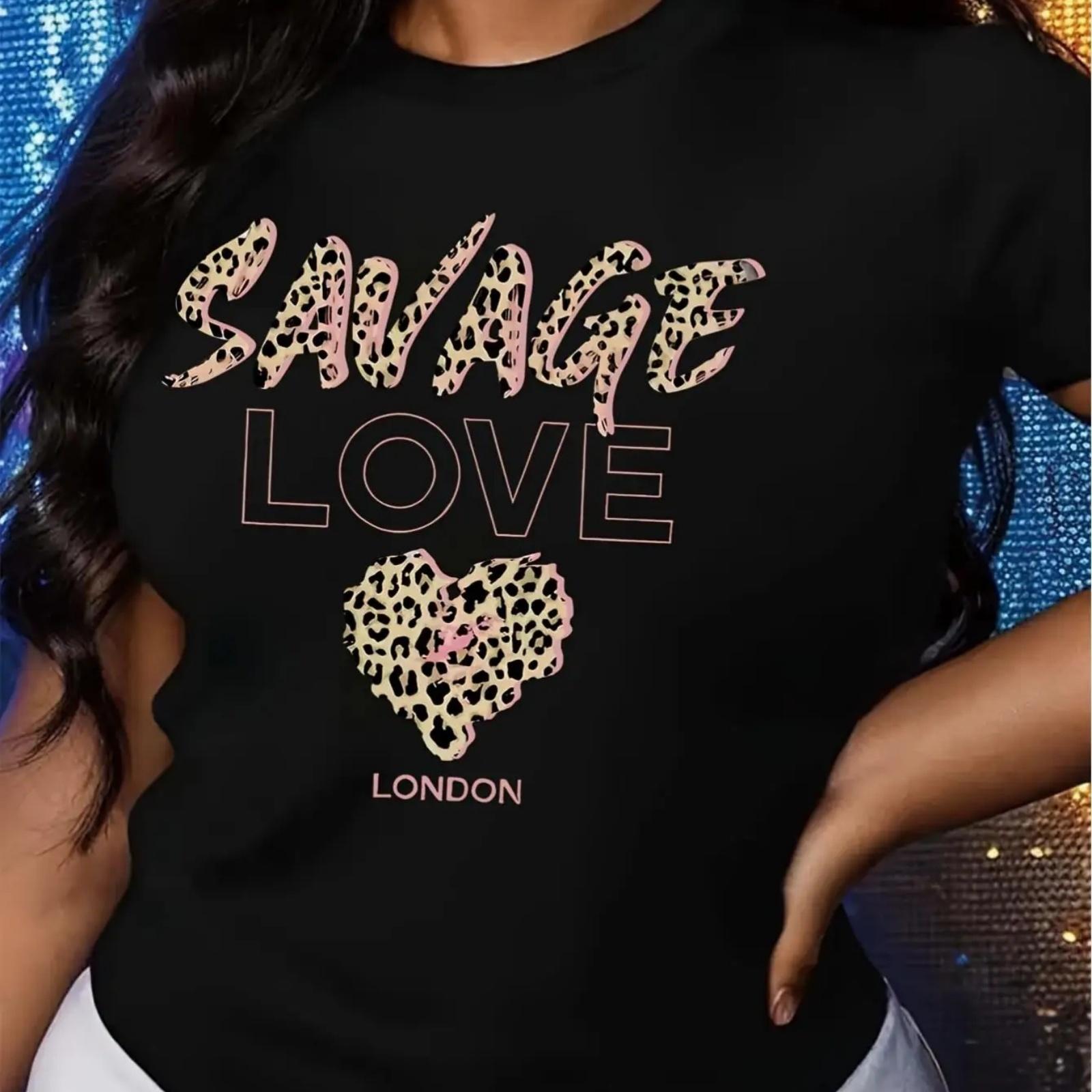 

1pc Savage Love London Graphic Tee, Women S Casual Round Neck Short Sleeve T-Shirt, Knit Fabric, All Seasons XXXXXL різнокольоровий