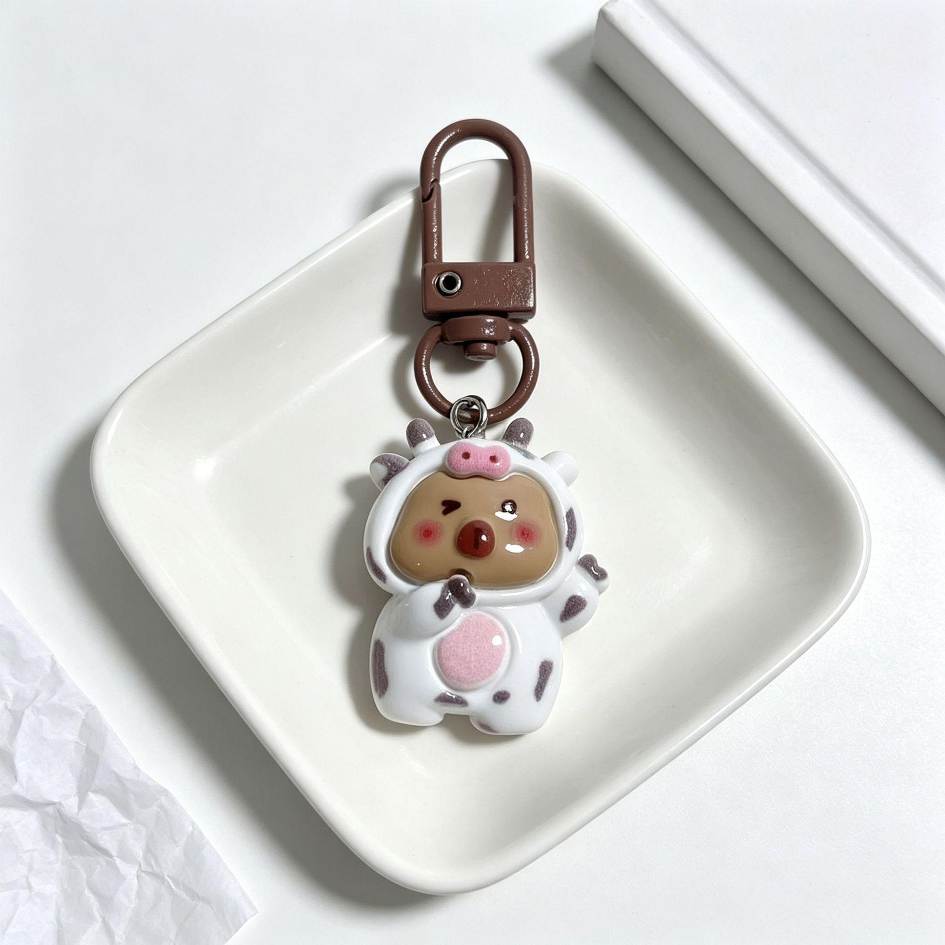 Cartoon Capybara Costume Change Resin Keychain for Cute Girl s Backpack
