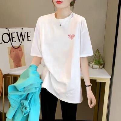 Cotton Short-sleeved T-shirt Summer Korean Version Loose Casual Medium and Long Fashion Versatile Half-sleeved Large-size Top