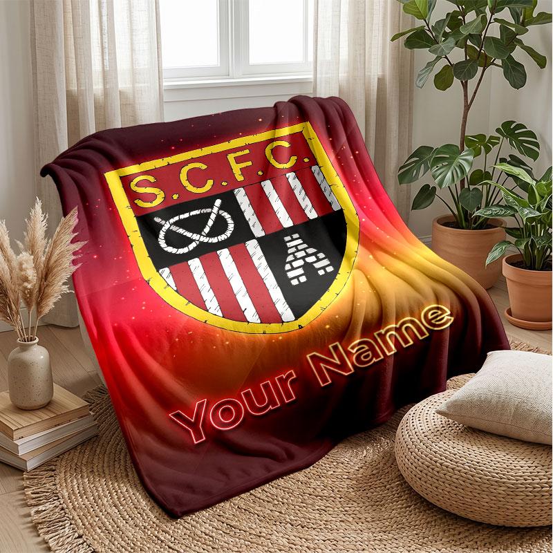 Stoke City FC Custom Name Text Flannel Blanket Soccer Logo Personalized Fleece Throw Blanket Special Gift For Sofa Bedroom Home