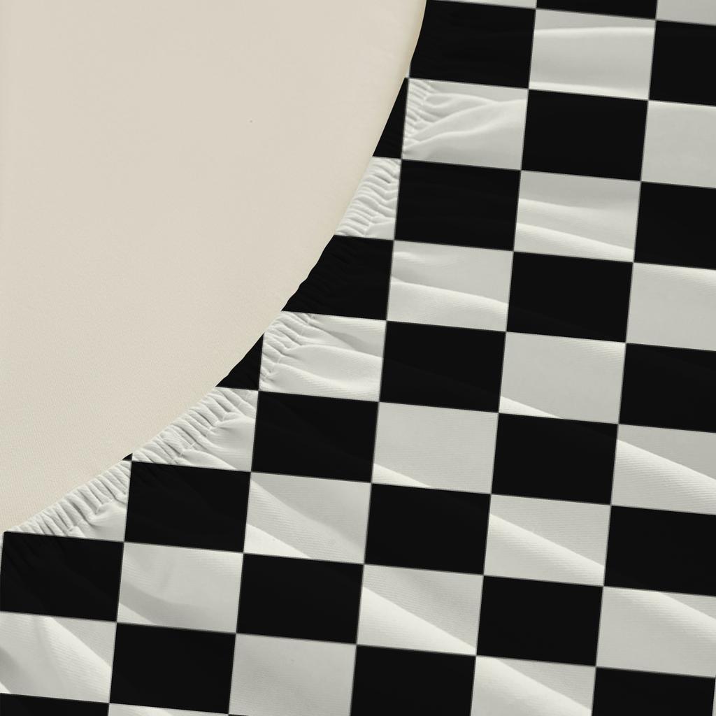 1pc Black White Grid Printed Fitted Sheet 100% Polyester Durable Bedding Set Sheet Ffor Home Bedroom Decoration Birthday Gift