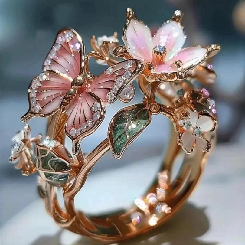 Exquisite Enamel Butterfly and Flower Ring - Hong Kong Disney Collection.