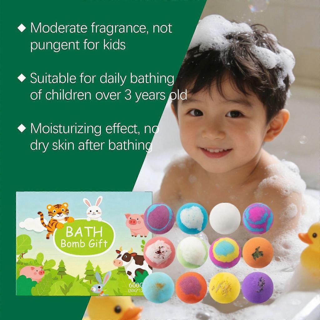 Kids Bath Salt Ball Gift Set, 12pcs 50g Gentle Moisturizing Bath Fizzies For Fun Bath Time