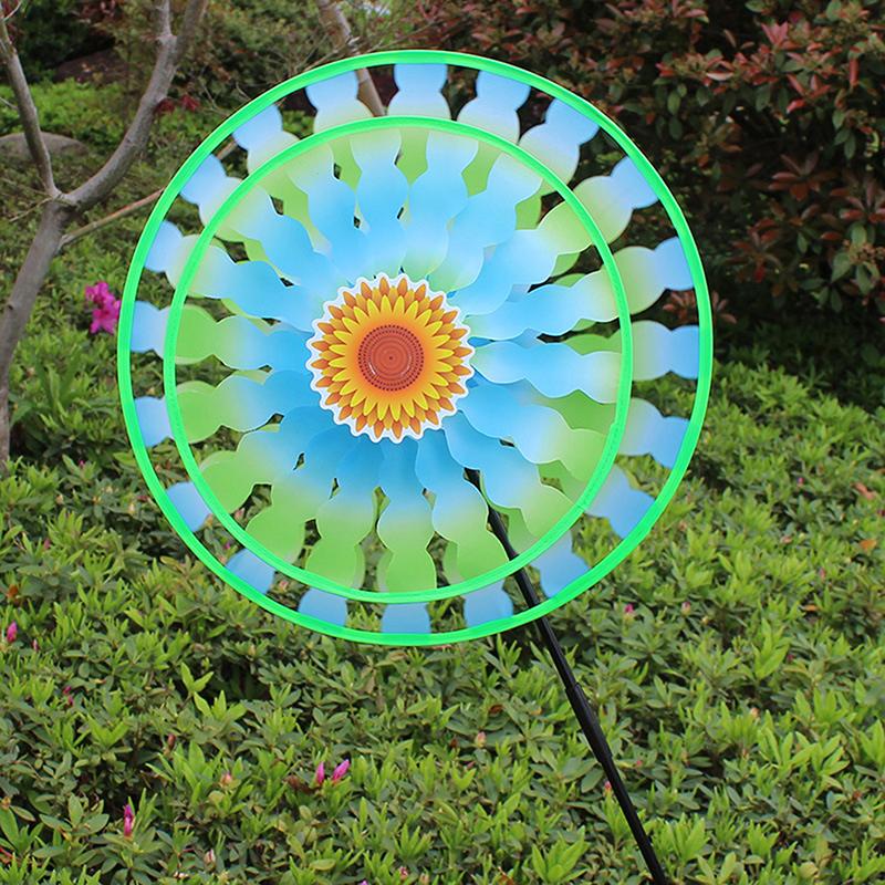 1 Piece Colorful Double Layer Stakes Windmill Exquisite Garden Wind Spinner Yard Decoration For Kid Outdoor Gatherings Lawn