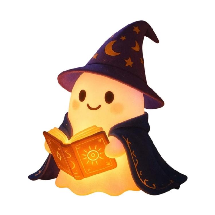 Enchanting Ghostly Reader Nightlight Soft LED Illuminating Halloween Shelf Decors Resins Craft Lamp Book Lover Gift