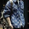 Men's Trendy Plaid Jacquard Denim Jacket - Autumn Loose-Fit, Large Size Casual Design