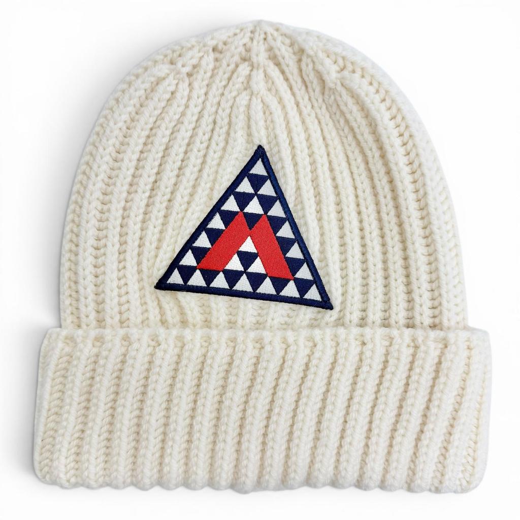 Excellent MONCLER BERRETTO TRICOT Logo Patch, Knit Hat, Knit Cap, Beanie Ivory Used