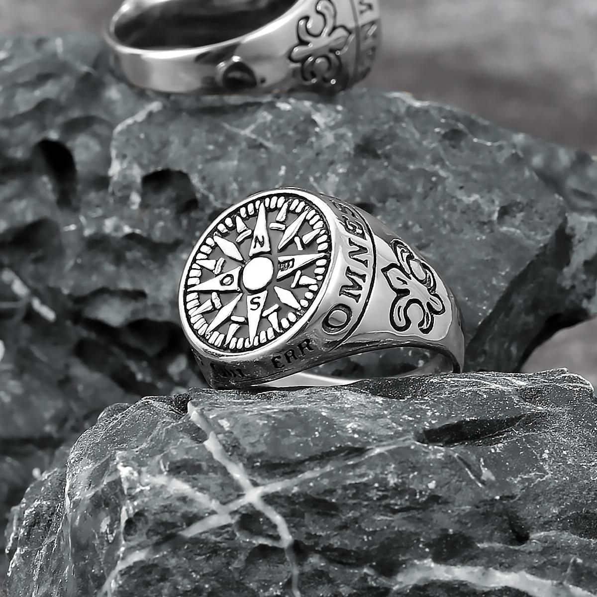 

Vintage Titanium Steel Ring for Men Nordic Viking Letter Compass Handmade Boutique Jewelry Gift 7