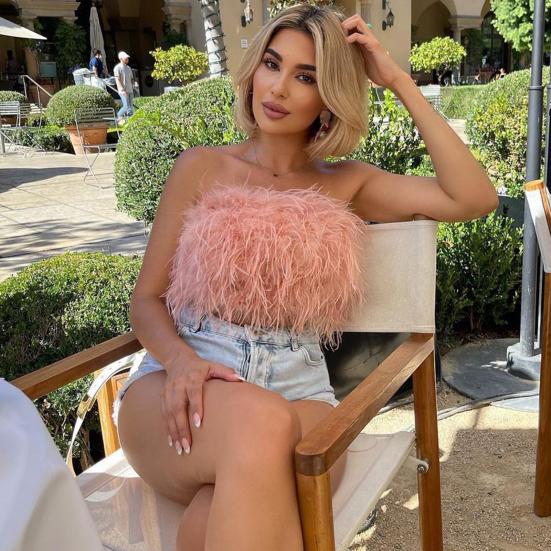 Party Crop Top Sexy Fluffy Skin-touch Sleeveless Off Shoulder Lady Camisole Night Party Clothes