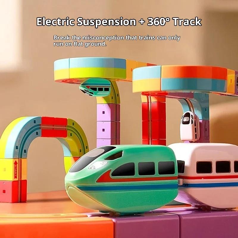 Electric Magnetic Track Set With Anti-Gravity Vehicles 100+ Piece Stem Building Toy Creative Diy Railway Model Gift