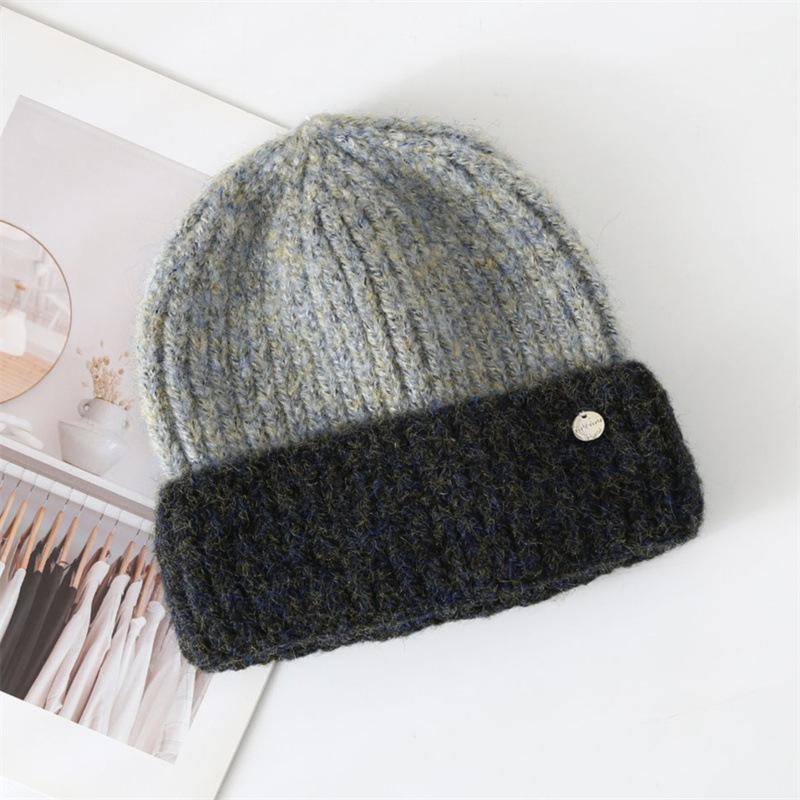 Autumn and winter color matching wool hat female winter couple cold-proof knitted hat versatile thermal ear protection hat shopping cold hat