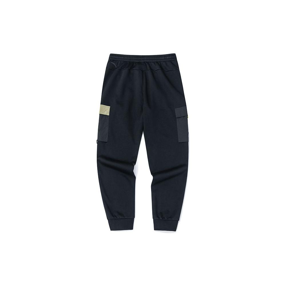 Anta Solid Color Elastic Waist Multi Pocket Cuffed Sports Pants Men bottoms Black 152246301-1