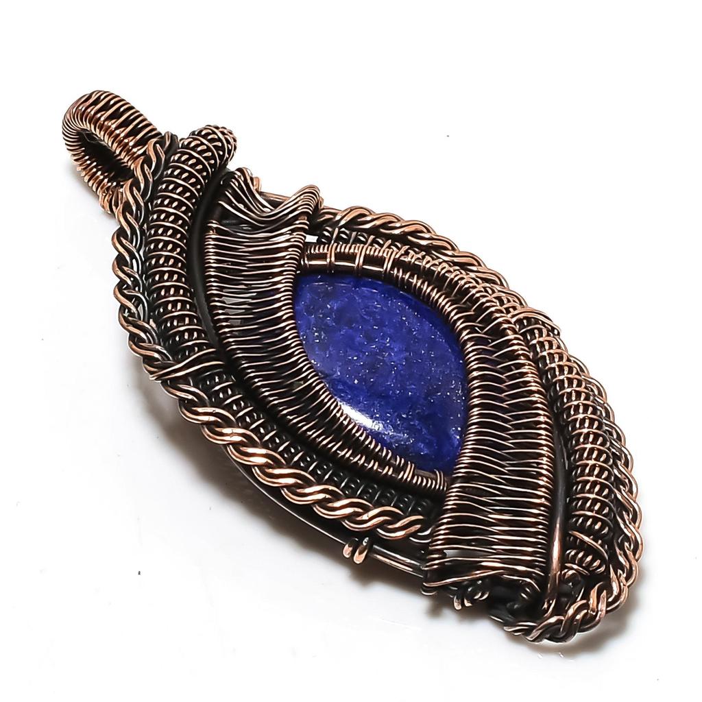 Lapis Lazuli Pendant Handmade Gemstone Jewelry, 999 Copper Wire Wrapped Pendant ,Unique Design Jewelry Pendant