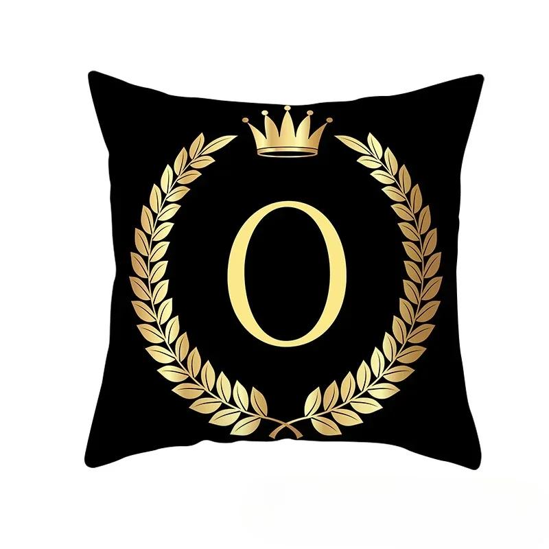 2piece 45x45cm Black Gold Letter Fleece Printed Pillow Cover Crown Sofa Cushion Cover Home Furnishings Pillowcase Without Core