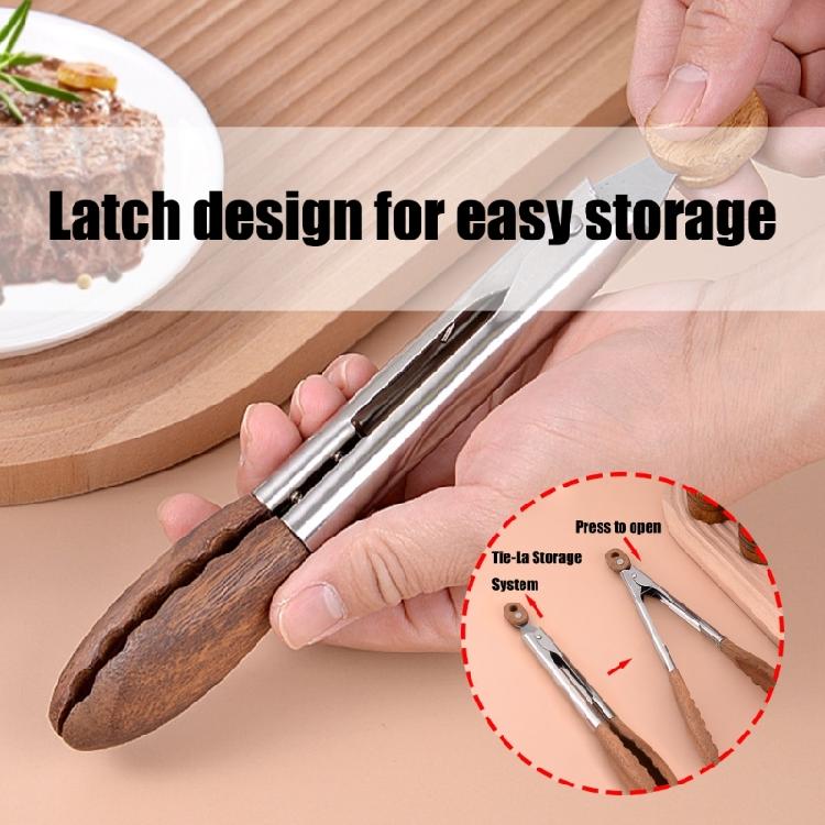 High Quality Wooden Salad Tongs with Stainless Steel Handle Kitchen Utensils Tongs for Easily Food Gripping