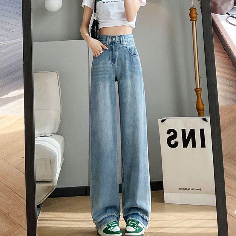 

Slimming Retro High-Waisted Tencel Jeans - Summer Thin, Loose Straight Leg XS (80-90 jin)