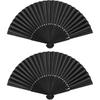Minelife Tkocisa 2 Pack Bamboo Silk Folding Fan Handheld, Chinese Vintage Retro Fabric Fans, Black Hand Fan for Performance, Dance, Fighting,