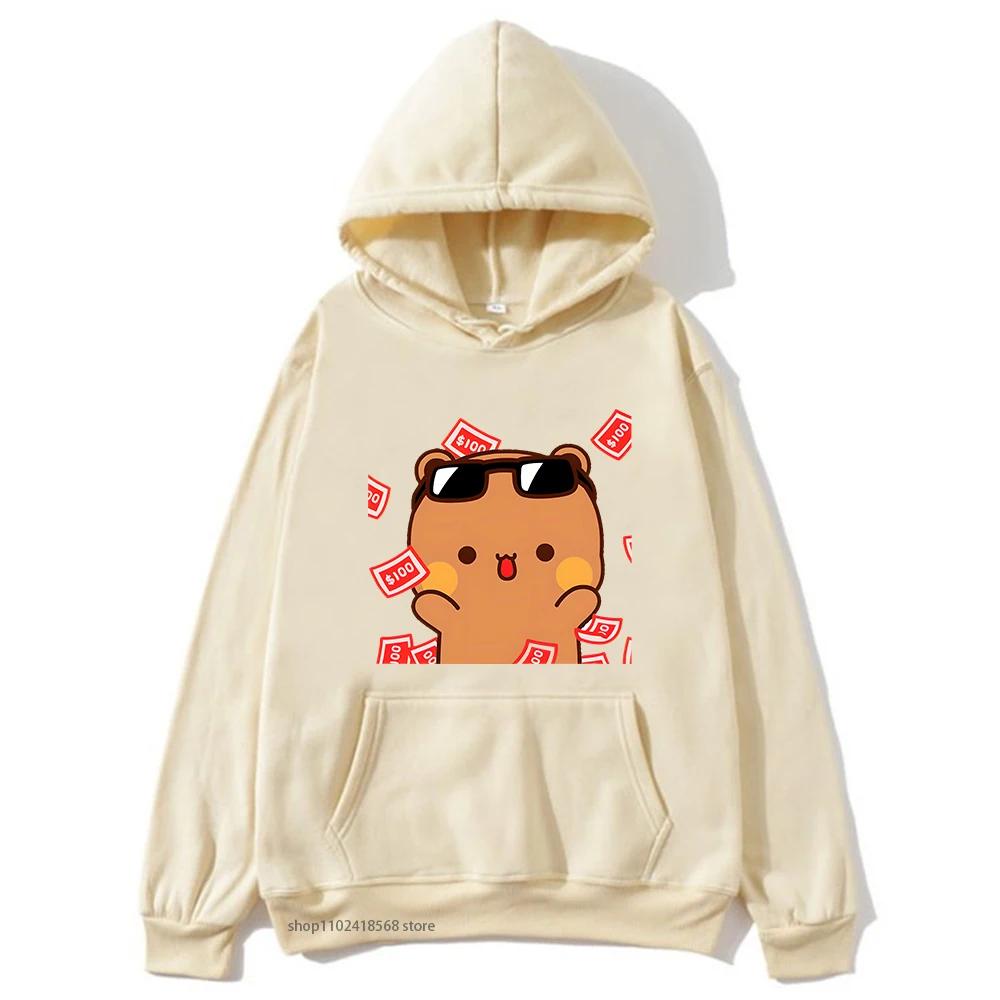 Men's hooded sweatshirt with Bubu and Dudu cartoon print, a fashionable and casual hip-hop style top for autumn and winter Harajuku fashion.