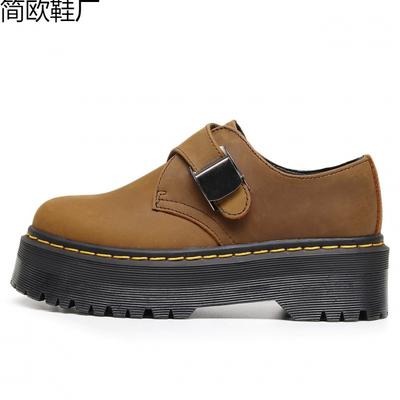 Martin Boots 1 Thick-soled Low-top Small Leather Shoes Women's Buckle Low-top First-layer Crazy Horse Brown Casual British