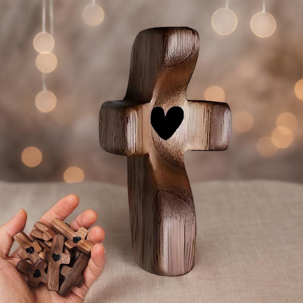 My Heart | Encouragement Gift, Wooden Crosses Across My Heart, Pocket Crosses Gift, Fingertip Stress Relief Gifts, Gifts For Str