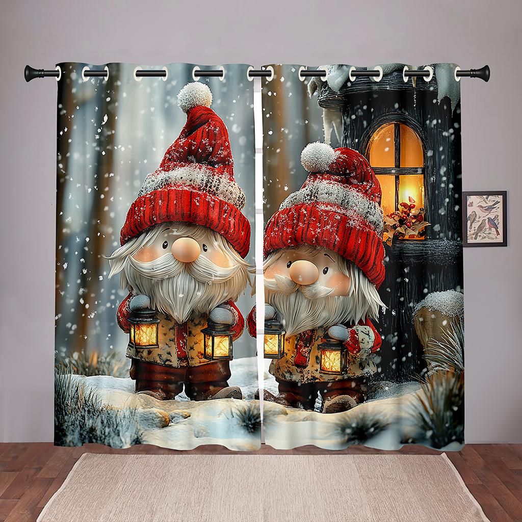 

2 шт. Санта-Клаус Праздничные Шторы Красная одежда Романтичный Снег Рождественская Елка Фонарики Спальня Гостиная Декоративные Шторы 50W130H(CM)X2PCS&Hook