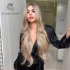 BLONDE UNICORN Lace Part Synthetic Long Wavy Wig Brown Root Ombre Blonde Hair Wigs for Black White Women Daily Hair