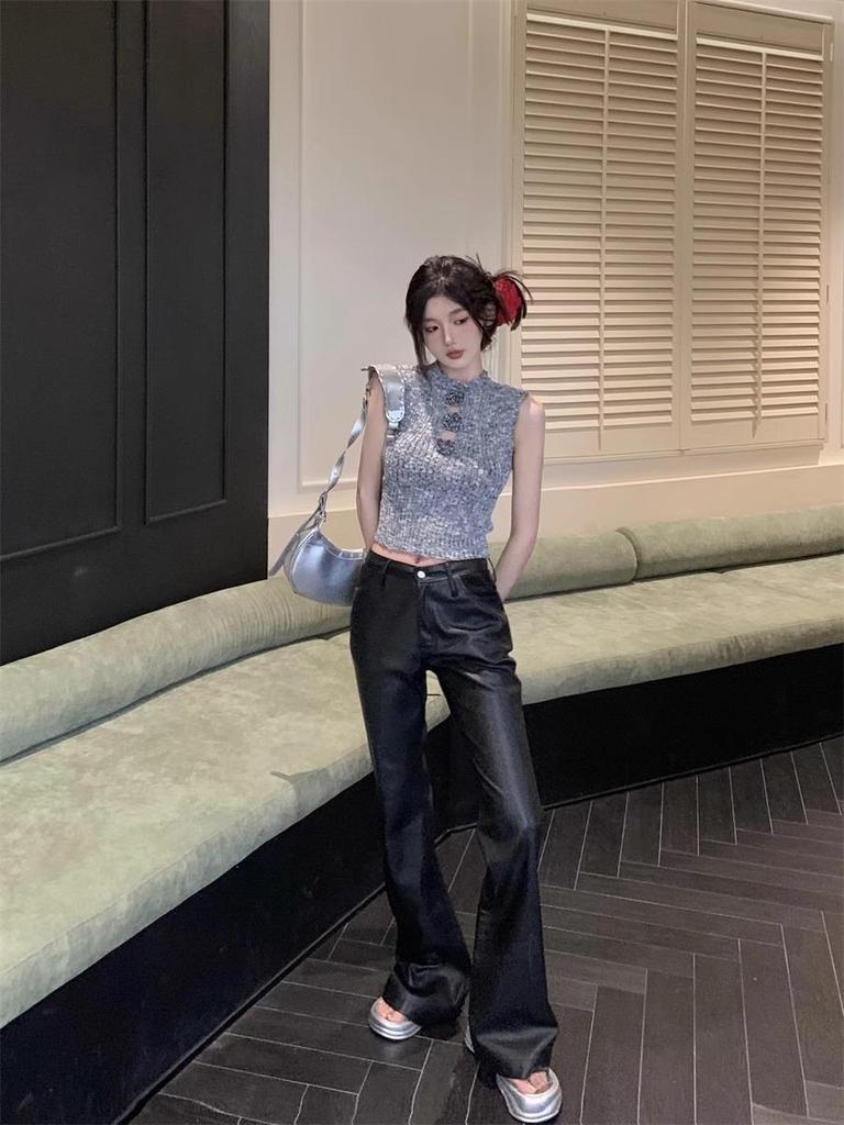 2025 Spring/Summer Hong Kong Style Spicy Girl 3D Floral Hollow Cropped Slim Vest Trendy Knitwear