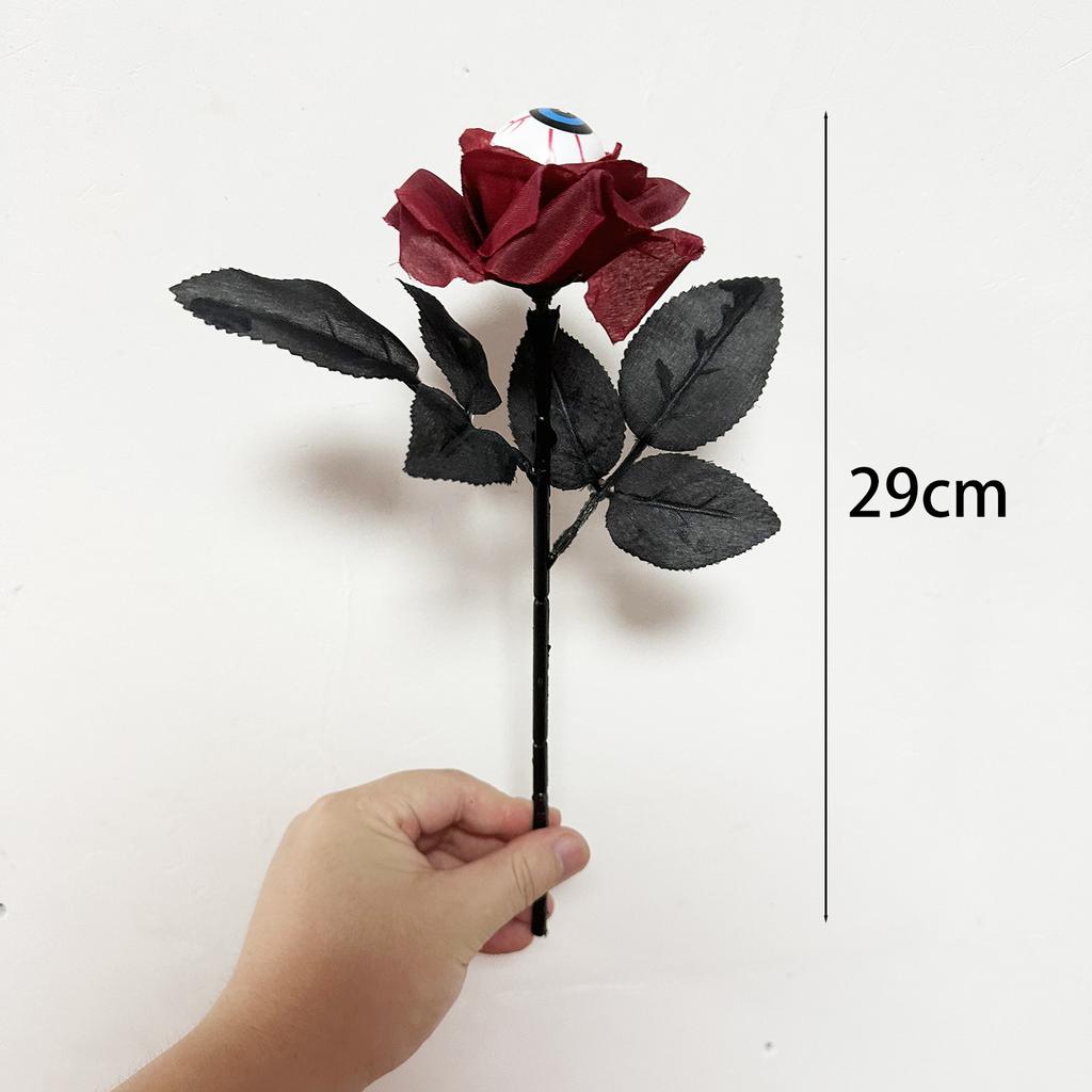 Horror Flower Rose Artificial Flower With Eyeball Halloween Supplies 41cm Black Fake Flower Cosplay Costume Accessories