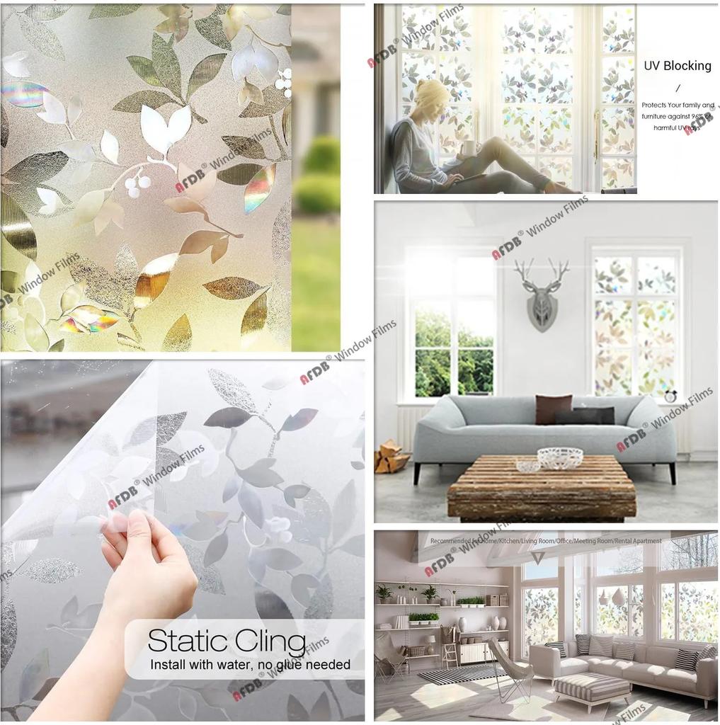 3D Rainbow Window Film Privacy Stained Glass Vinyl Self Adhesive Film Static Cling Heat Insulation Window Sticker for Home