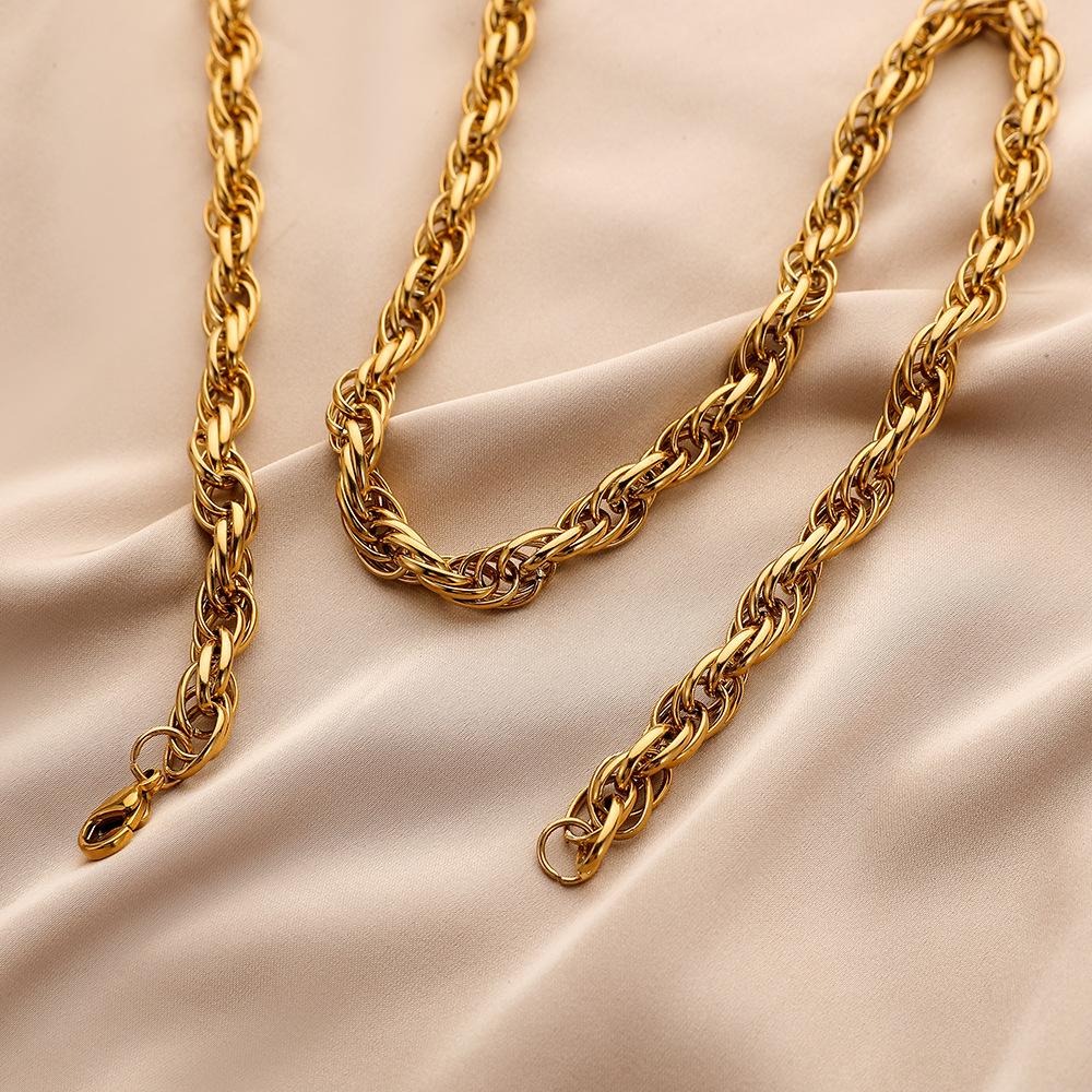 Simple and Fashionable Men's Gold Double Buckle Single Chain Necklace Ins Wind Titanium Steel Niche Necklace Men
