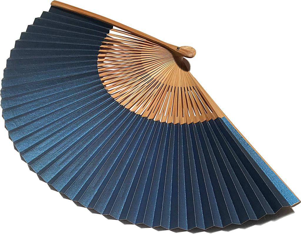Hanakanzashi Faltfächer mit Eisendraht Set mit Fächer-Eisendraht Damenmuster, Etui, 21,7 cm, (blau)