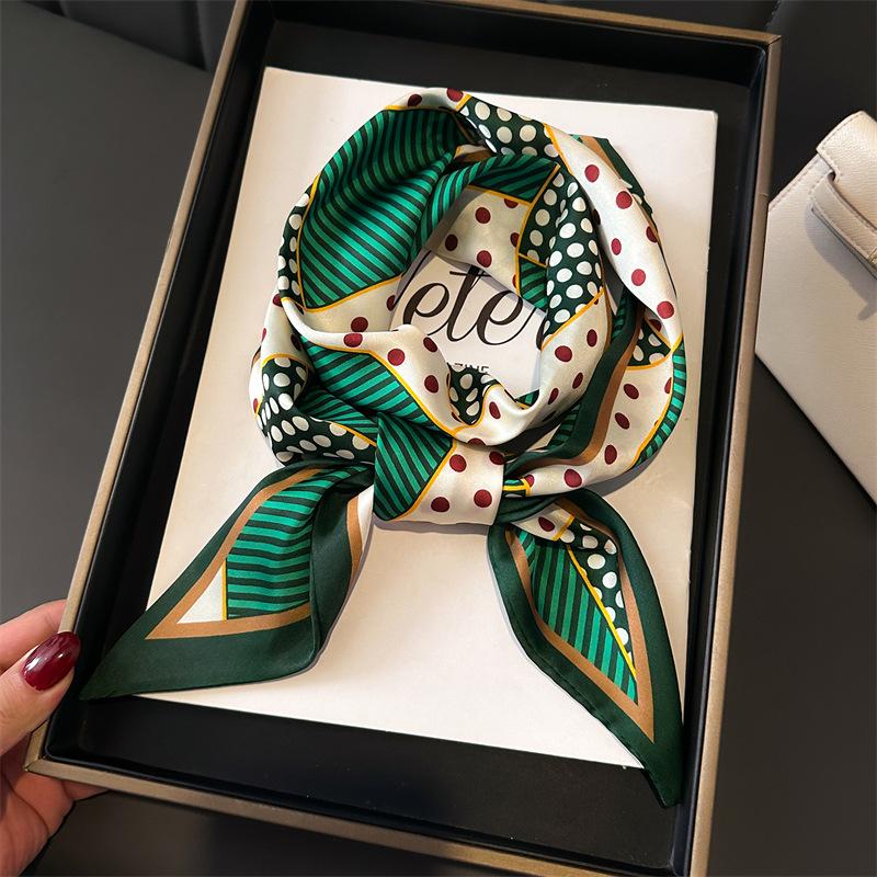 Long Double-Layer Polka Dot Printed Scarf Decorative Silk Scarf Commuting Spring And Summer Diagonal Scarf Versatile Thin Narrow Streamer