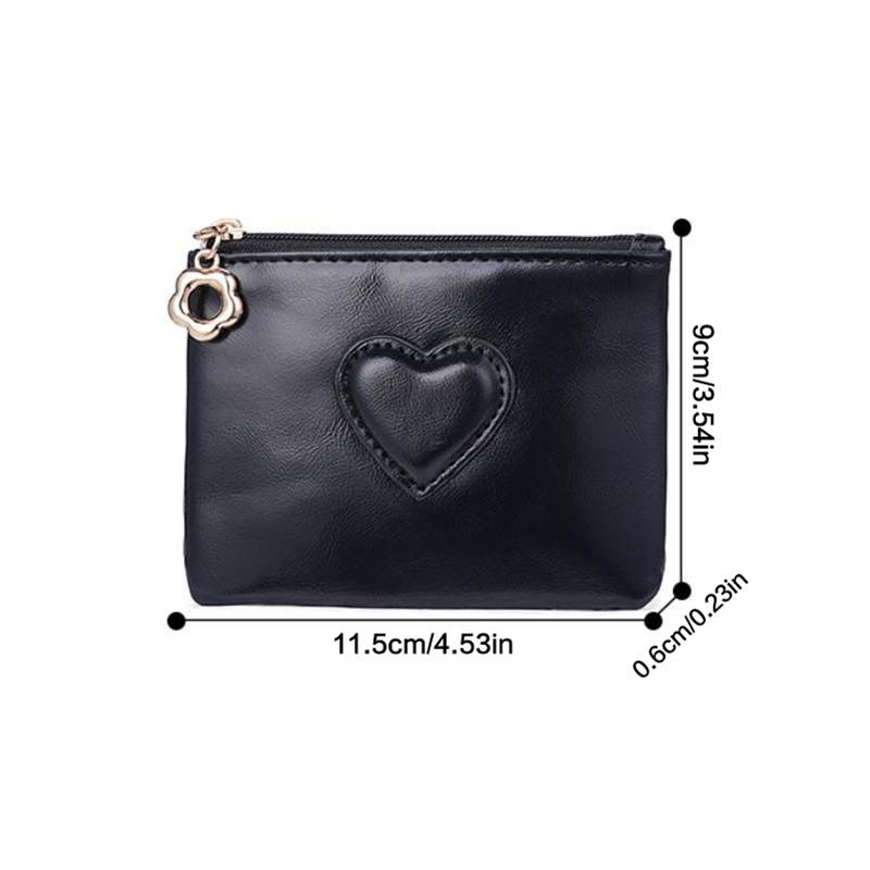 Women Lightweight Puleather Card Holder Cute Heart Shaped Small Wallet Multi-Card Anti-Magnetic Card Holder Travel Cash Coin Bag