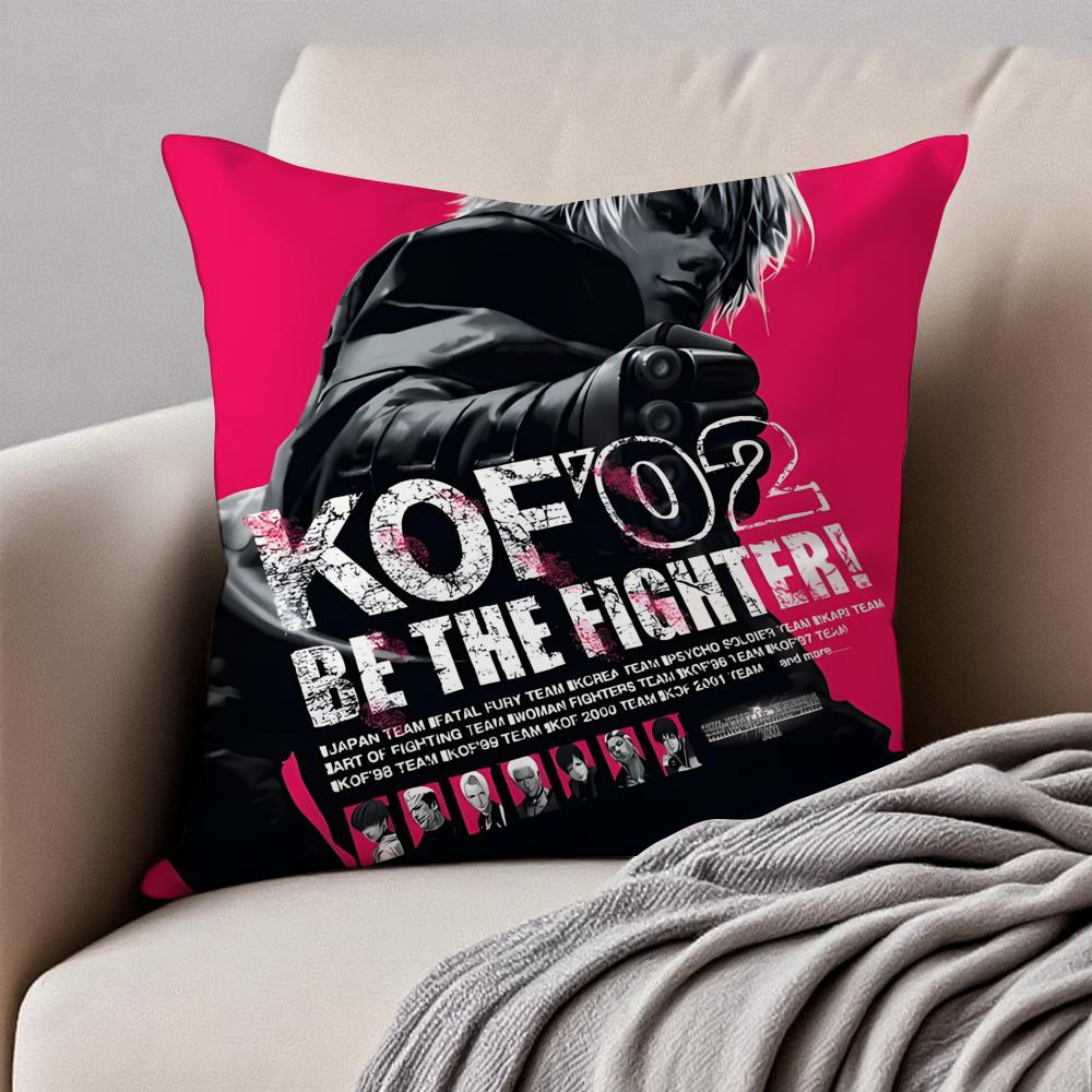 KKKing of Fighters Game Character Cushion Cover Pillowcase Antidustmite Invisible Zipper Short Plush Sofa Cushion
