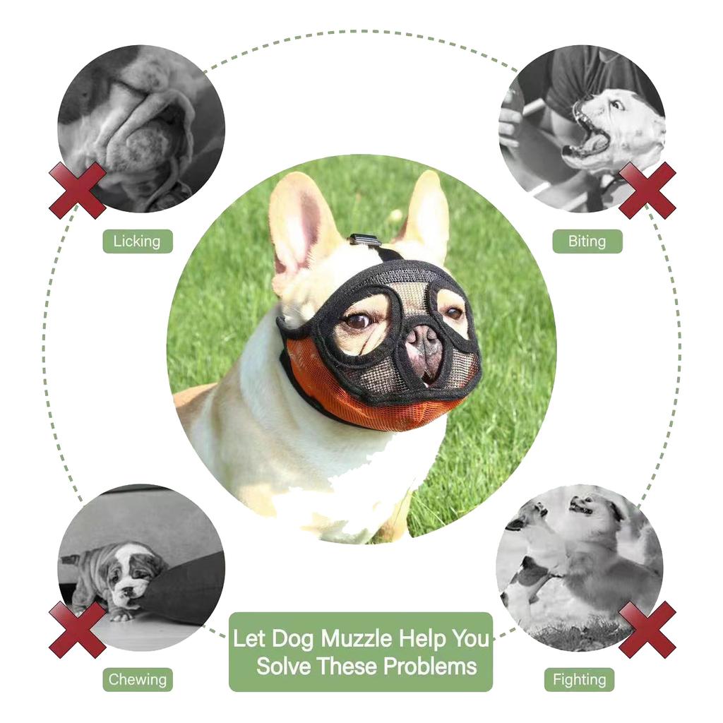 Universal Pet Dog Mask Adjustable Breathable Anti-Biting Anti-Eating Anti-Barking Short Mouth Bulldog Supplies