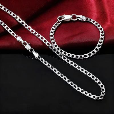 Trendy Copper 4mm Flat Sideways Chain Jewelry Set For Women - Bracelets And Necklaces For Fashion Party Wedding
