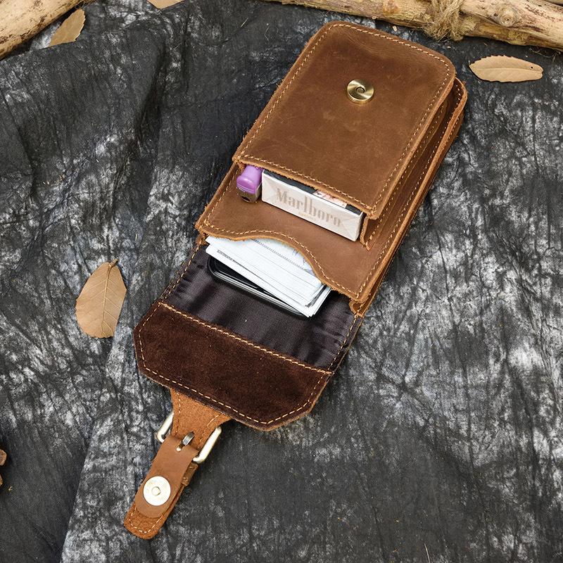European and American Men's Genuine Leather Waist Bag, Crazy Horse Leather Men's Wear Belt Hanging Bag, Genuine Leather Phone Bag 2087