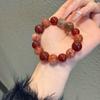 Handmade Natural Crystal Beaded Bracelet With Red Agate Resin Flower Charms Luck Style