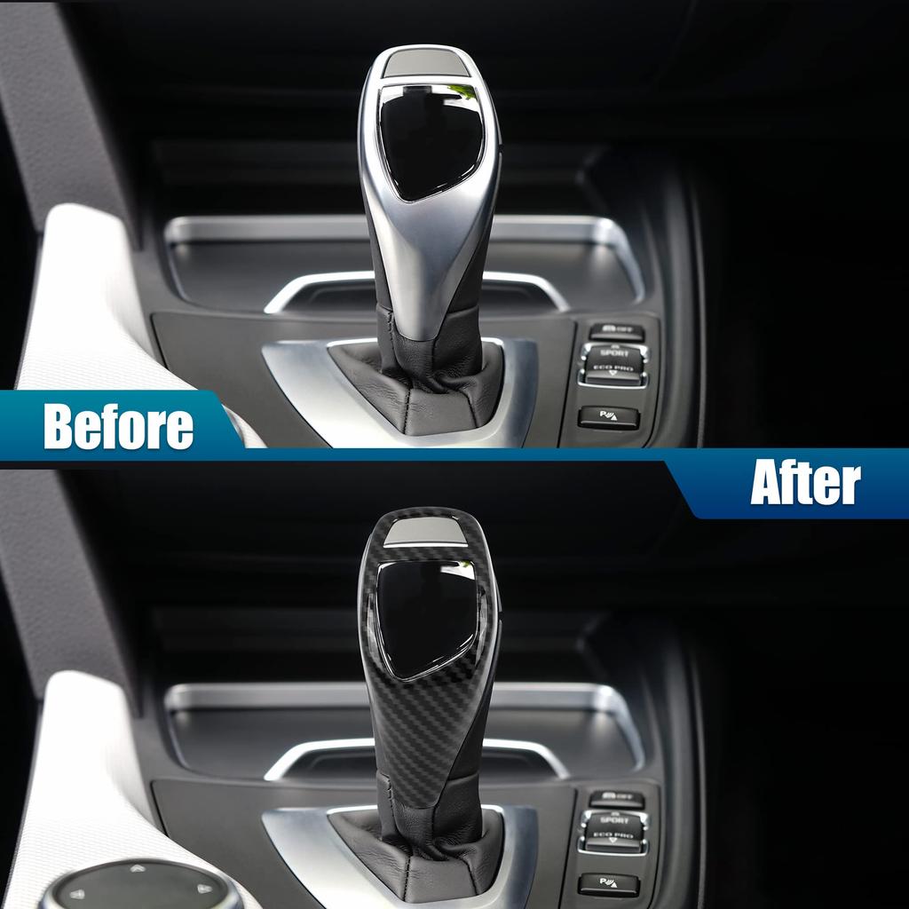 X AUTOHAUX Car ABS Gear Shift Knob Panel Cover Carbon Fiber Pattern Sticker for BMW F20 F30