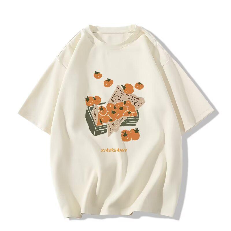 Damen Hong Kong-Stil Chic Amerikanischer Retro Loose Fit Schweres Baumwoll-T-Shirt