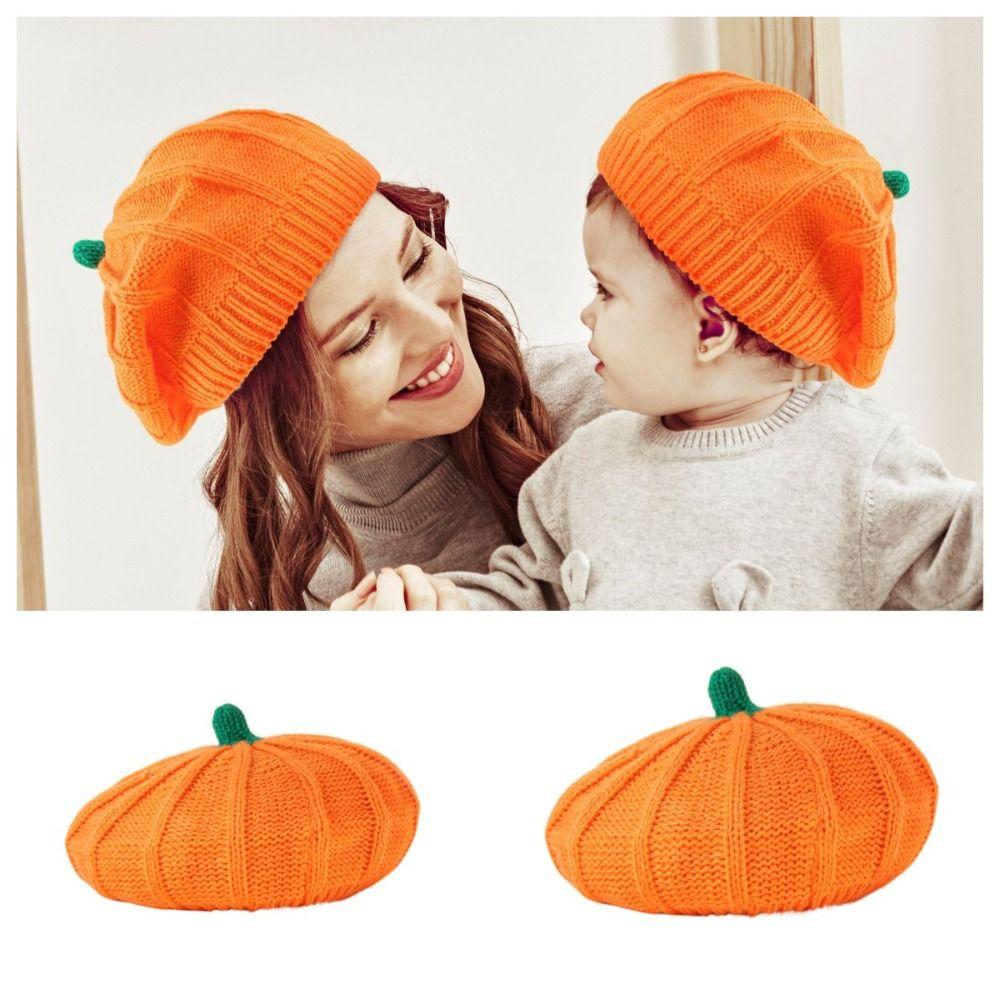 Keep Warm Knitted Hat Orange Parent-Child Hat Casual Pumpkin Beret  Halloween Decoration