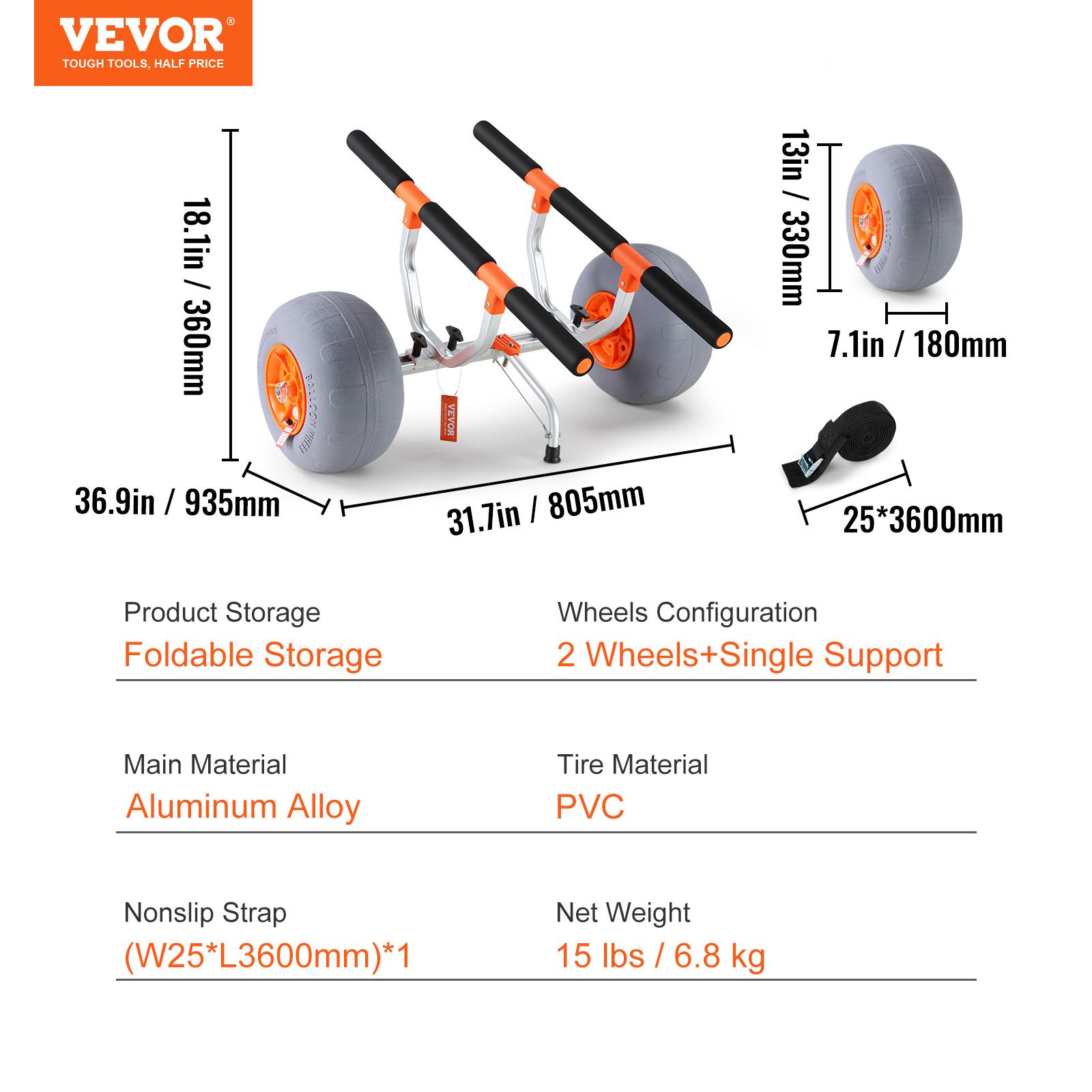 

SucceBuy 350 фунтов Тележка-прицеп для каяка Складная тележка для каноэ с 12-дюймовыми колесами для транспортировки паддлбордов, плавучих матов, джон-ботов