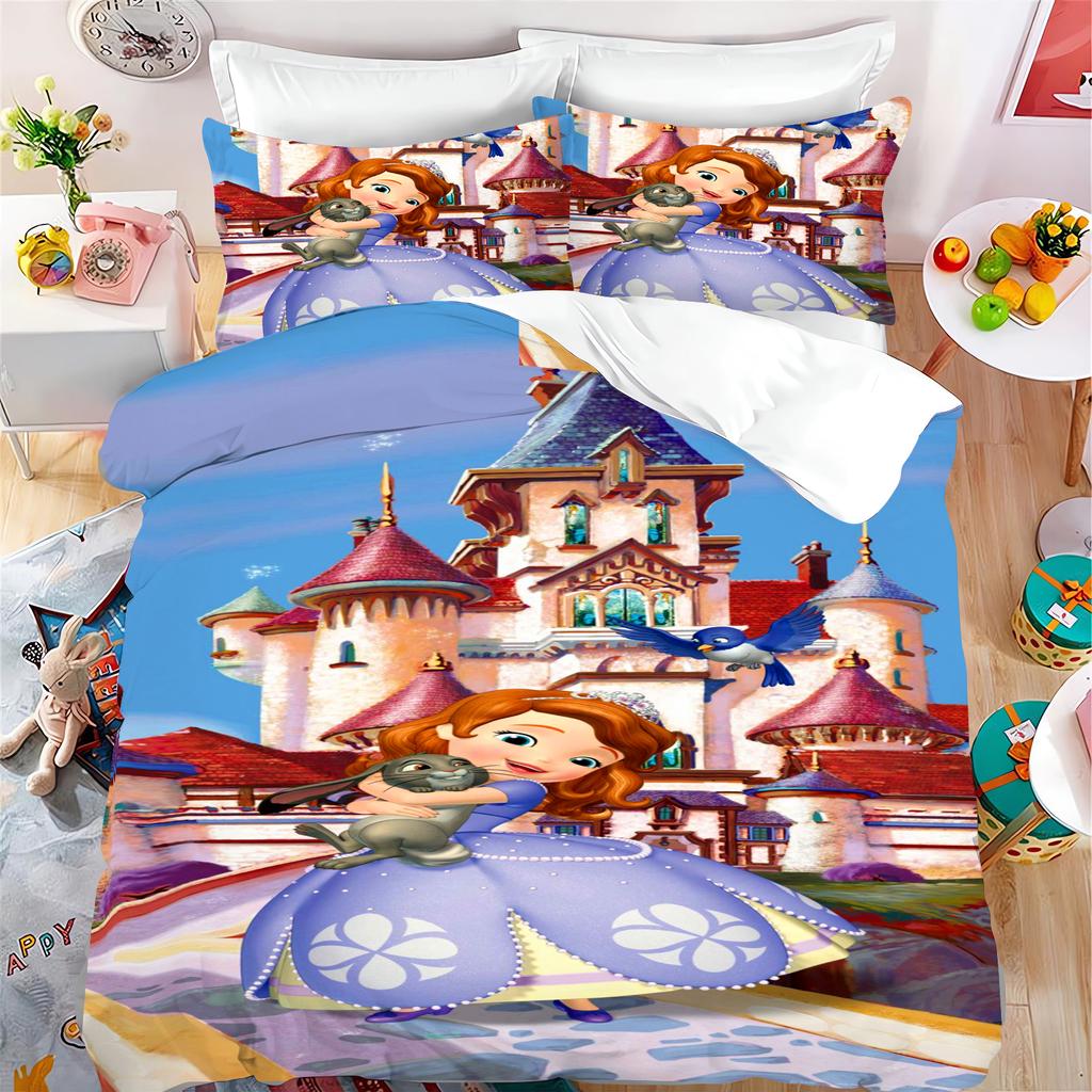 Princess Cartoon Print Dekbedovertrek Set, Ritssluiting Gezellig Huis Beddengoed, Perfect Cadeau Voor Meisjes Kinderen Slaapkamer