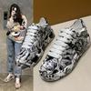 Damen-, Niedrig geschnitten, Freizeitschuhe, Graffiti-Druck, Sportschuhe, Schnürschuhe, Dicksohlig, Board-Schuhe